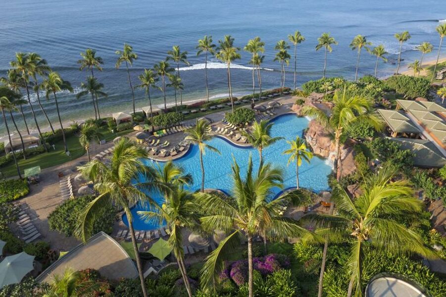 Hyatt Regency Maui Resort view of the pool from hotel room