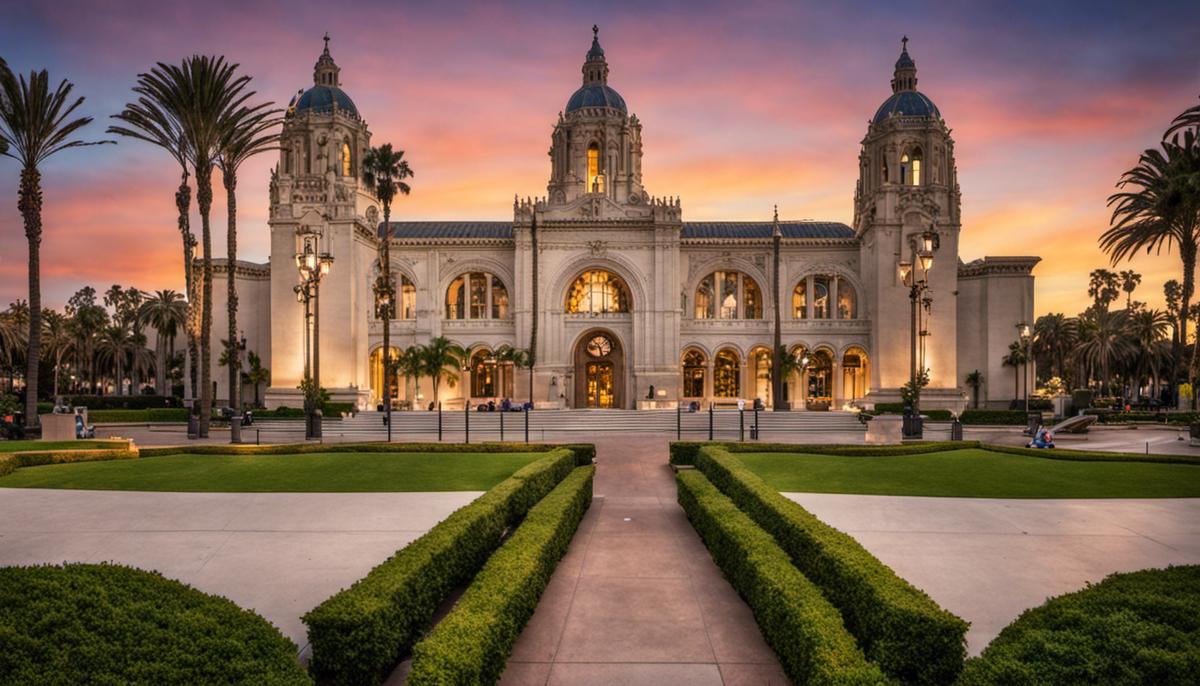 Image of the San Diego Museum of Art building, a Spanish Renaissance-style architecture with beautiful sculptures and a striking facade.