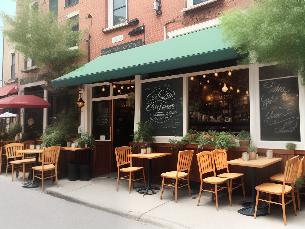 An image of a charming coffee shop in Little Italy with outdoor seating and a vintage decor theme.