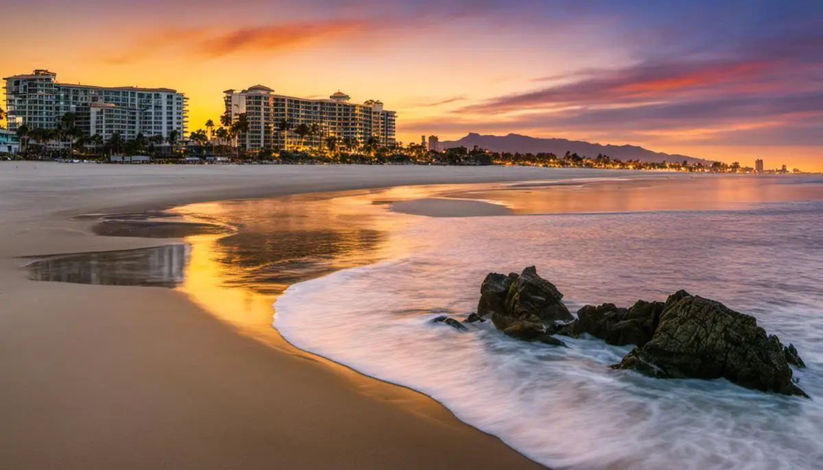 A breathtaking view of Coronado Beach, showing golden sands and the Pacific Ocean