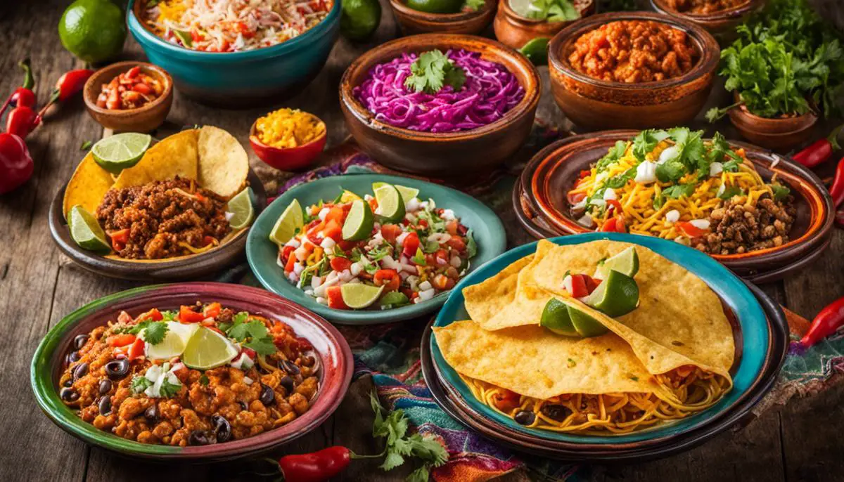 A vibrant image of a plate filled with colorful Mexican dishes, showcasing the diverse flavors and vibrant presentation of Old Town Mexican Cafe's cuisine.