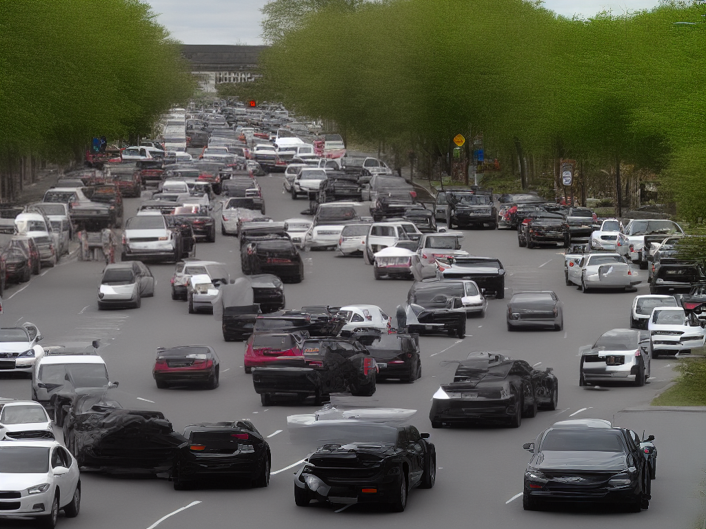 An image showing cars in a line on a street, bumper-to-bumper due to limited parking availability.