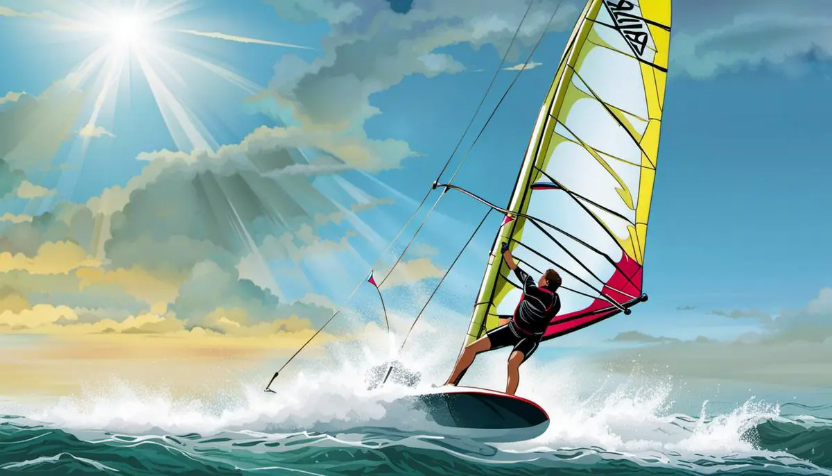 Illustration of a windsurfer in action, demonstrating the connection between wind and sail.