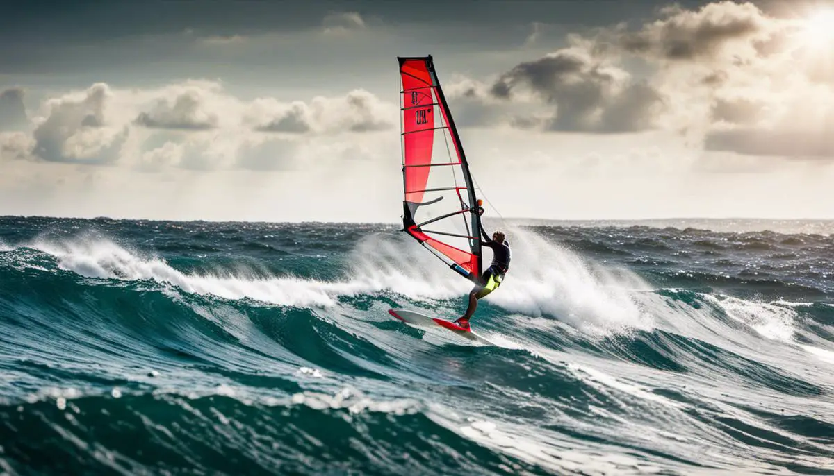 A person windsurfing on the open water, enjoying the thrill and adventure of the sport.